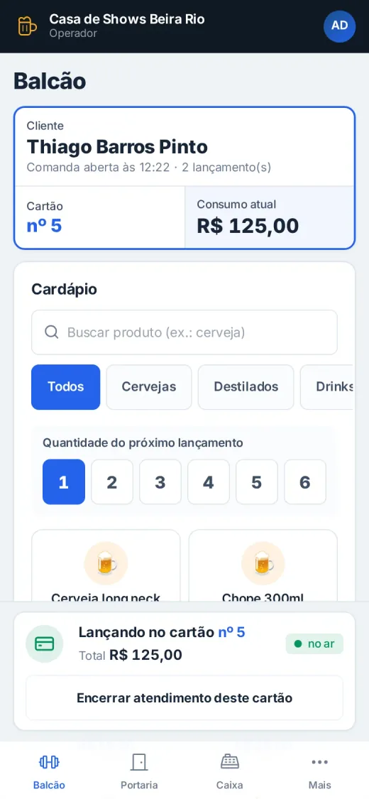Balcão: lançar consumo no cartão